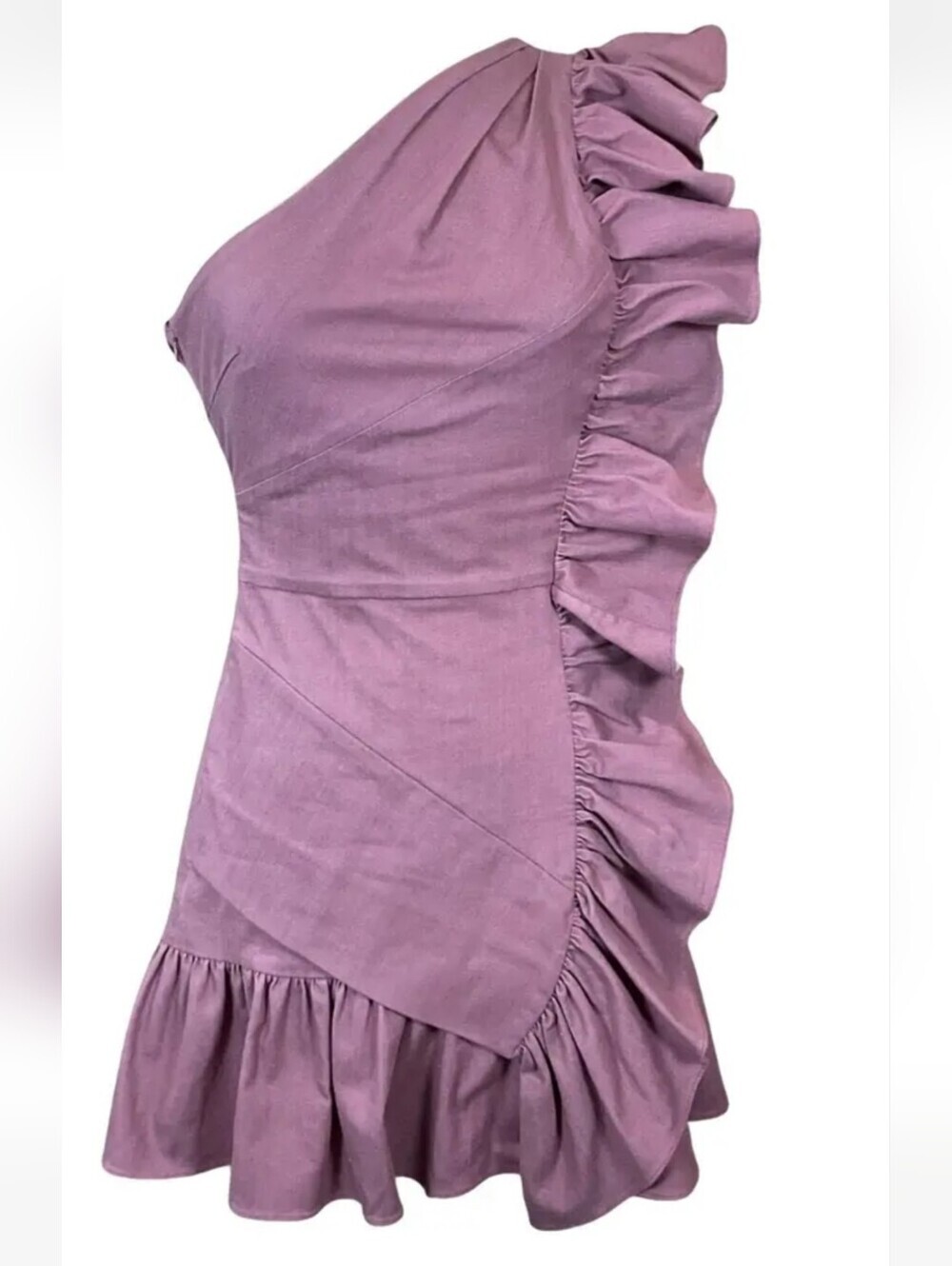 Alexis Adela One Shoulder Ruffle Mini Dress Wmn L Mauve Romantic Feminine Sexy